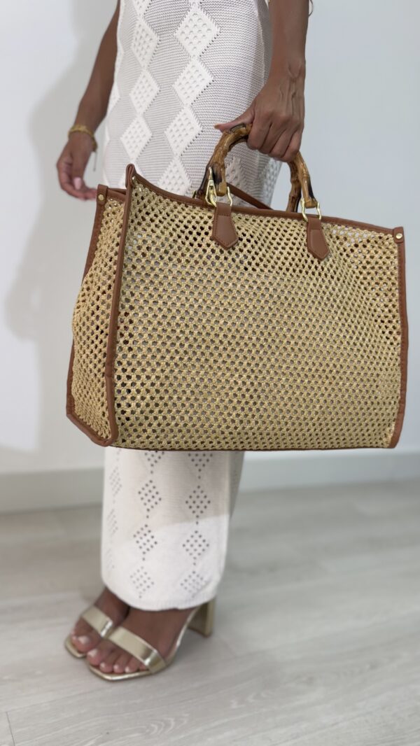BORSA RETTANGOLARE CON MANICO BAMBU' - immagine 6