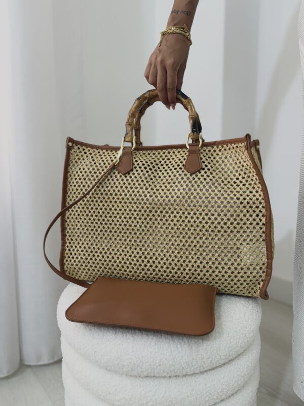 BORSA RETTANGOLARE CON MANICO BAMBU'
