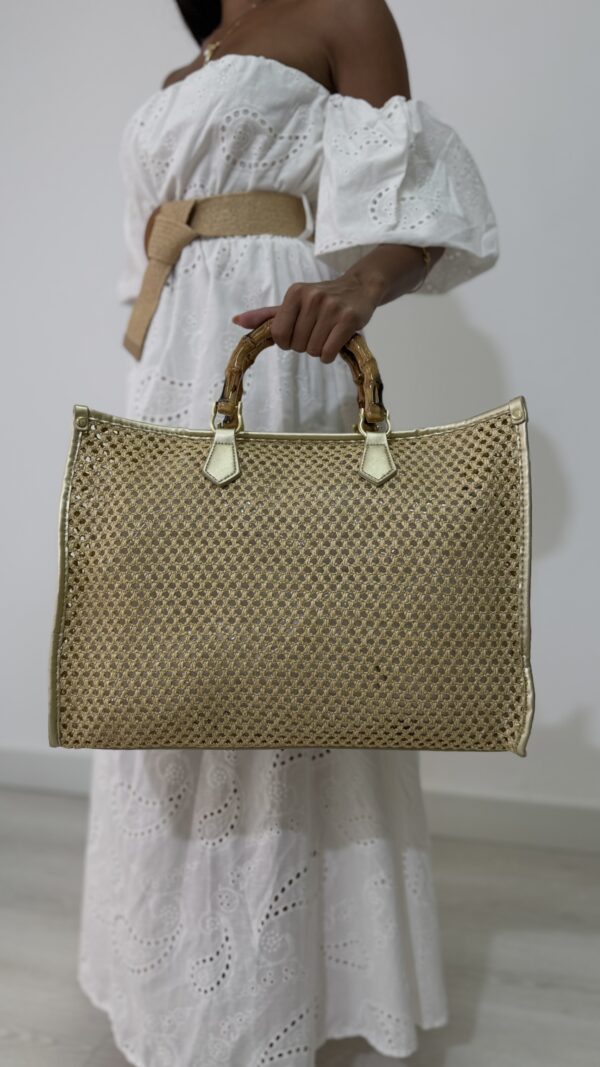 BORSA RETTANGOLARE CON MANICO BAMBU' - immagine 5