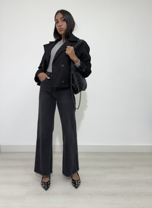 JEANS NERO WIDE LEG SFRANGIATO - immagine 4