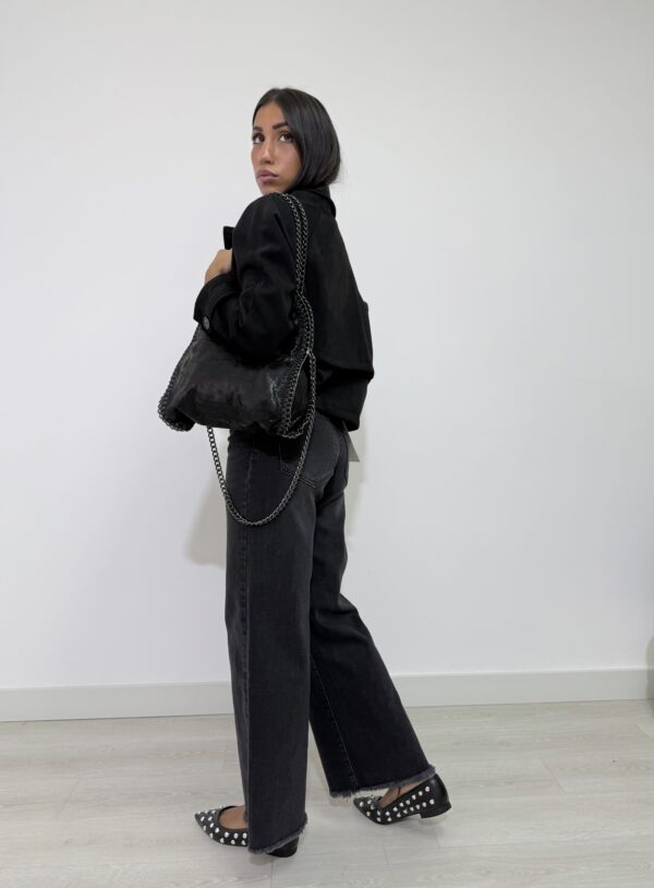 JEANS NERO WIDE LEG SFRANGIATO - immagine 5