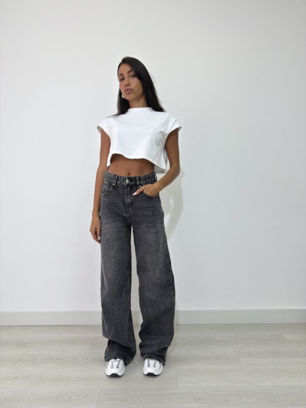 JEANS NERO WIDE LEG SEMI ELASTICIZZATO - immagine 2