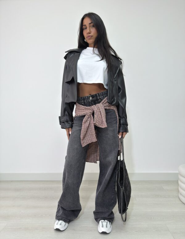 JEANS NERO WIDE LEG SEMI ELASTICIZZATO - immagine 3